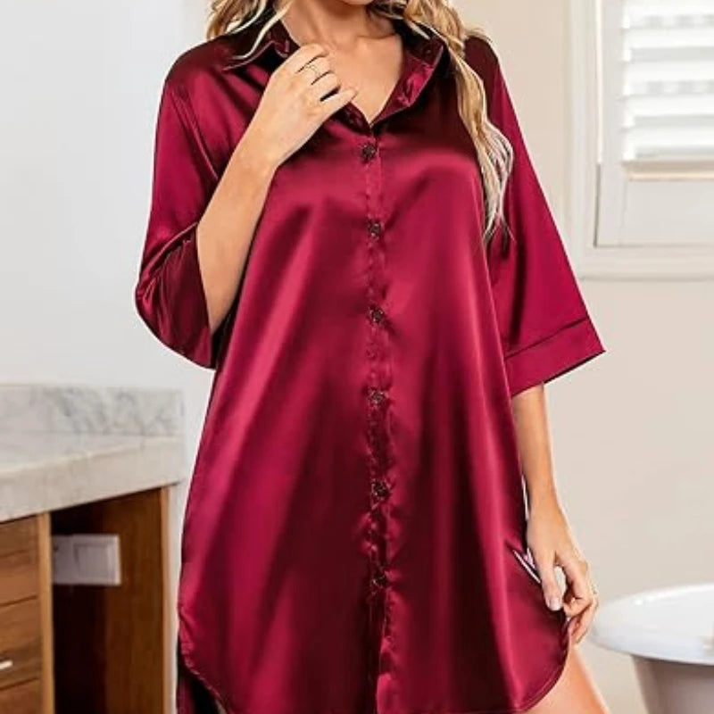 Chemise Pyjama Femme Bordeaux Soie — vue 3