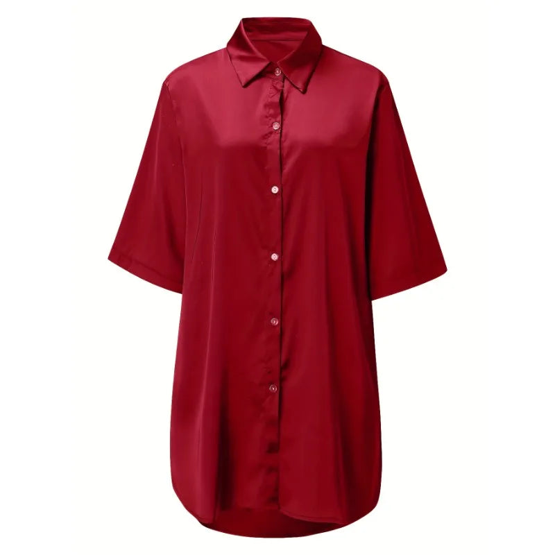 Chemise Pyjama Femme Bordeaux Soie — vue 5