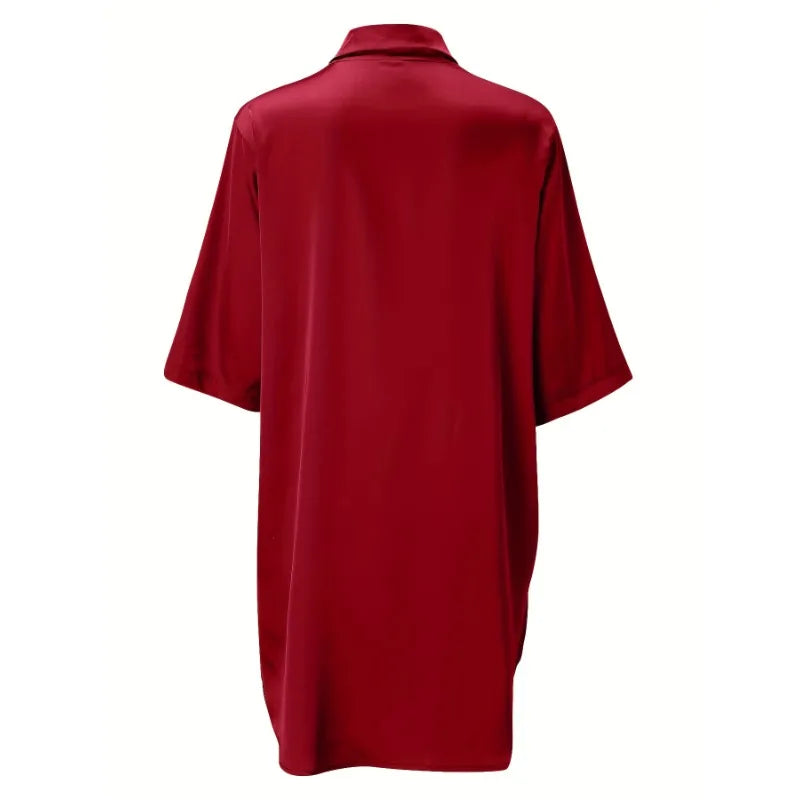 Chemise Pyjama Femme Bordeaux Soie — vue 6