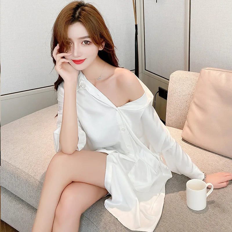 Chemise Soie Pyjama Blanche — vue 2