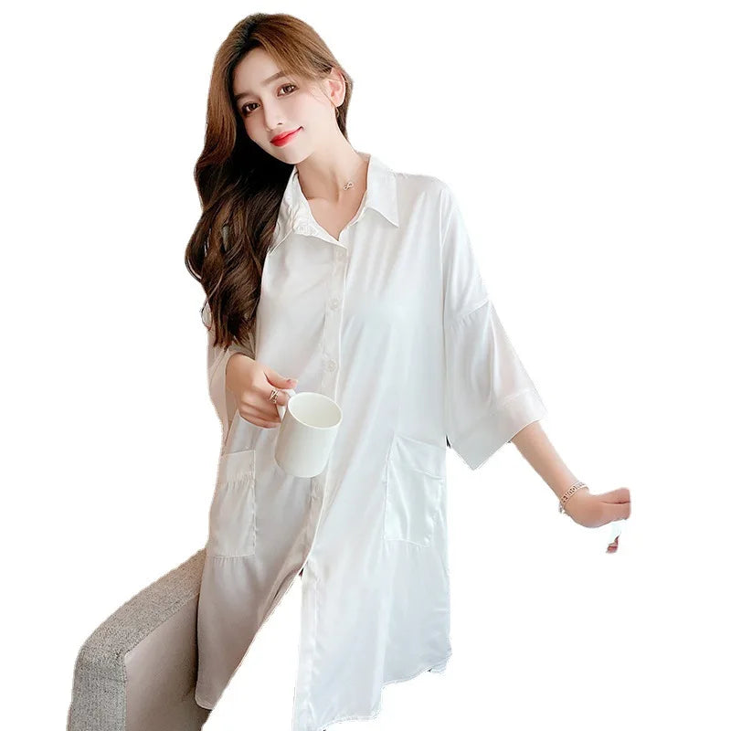 Chemise Soie Pyjama Blanche — vue 4