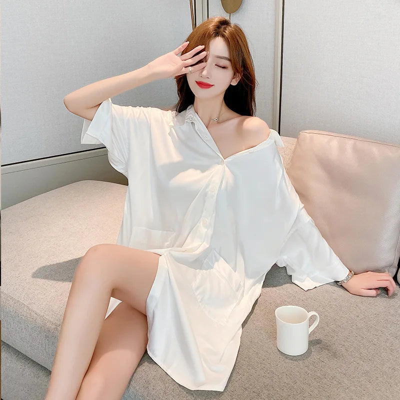 Chemise Soie Pyjama Blanche — vue 5