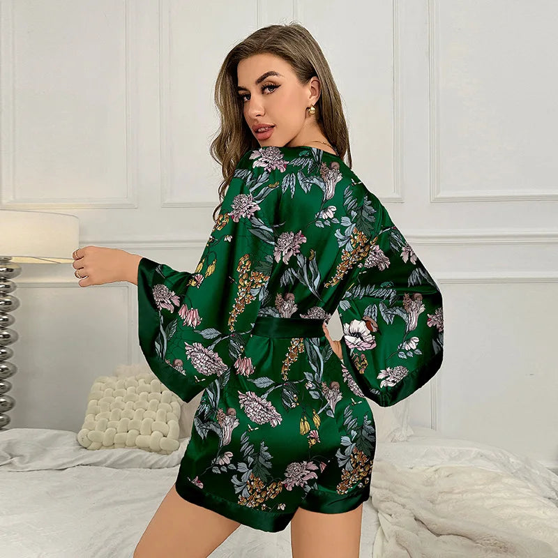 Combishort Pyjama Soie Fleur — vue 3
