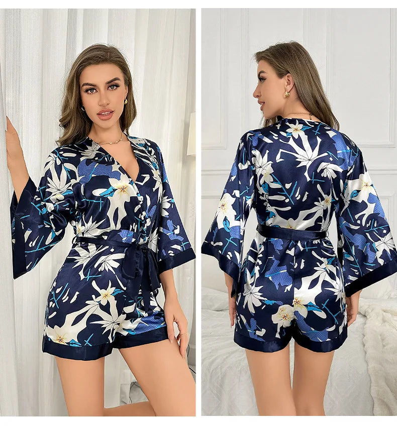 Combishort Pyjama Soie Fleur — vue 6