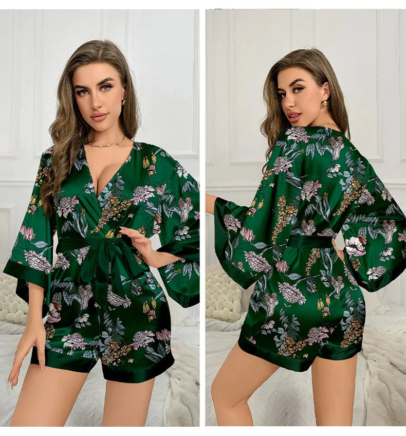 Combishort Pyjama Soie Fleur — vue 7