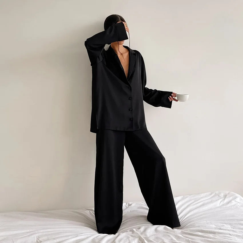 Pyjama Soie Noir Femme — vue 11