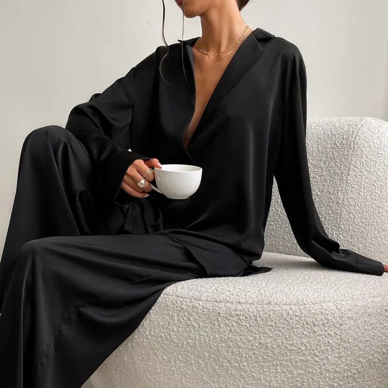Pyjama Soie Noir Femme — vue 3