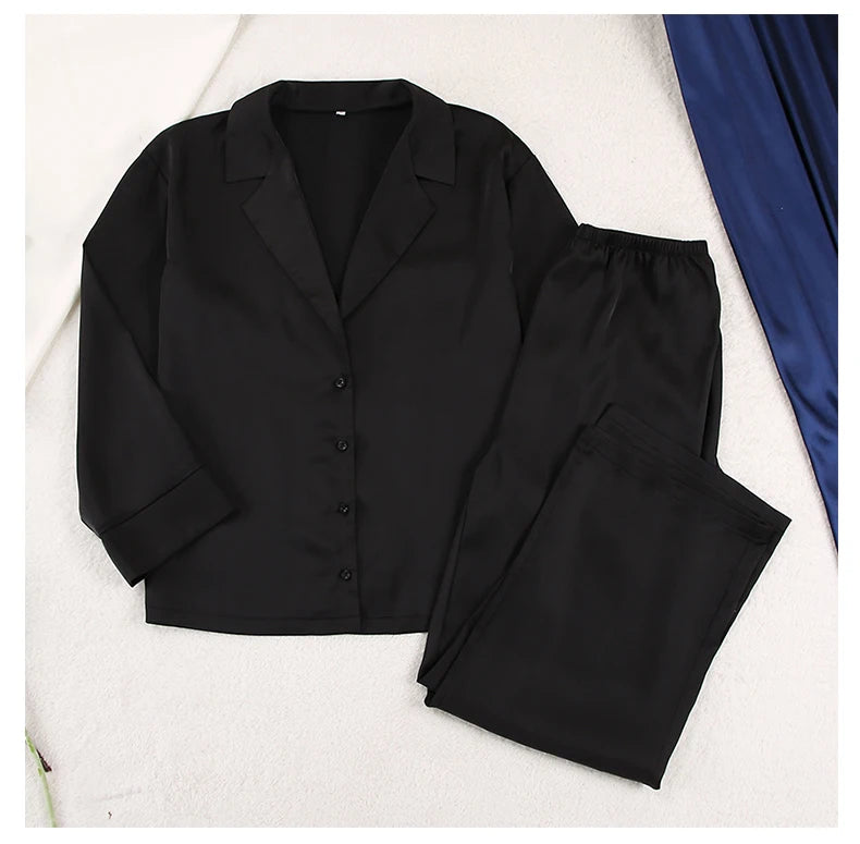 Pyjama Soie Noir Femme — vue 4