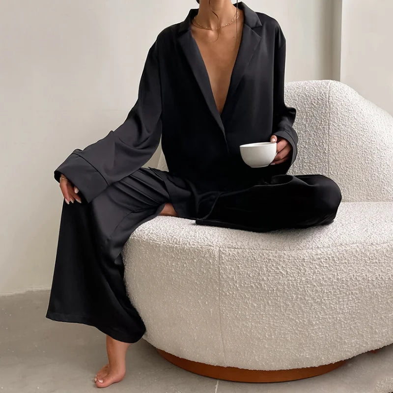 Pyjama Soie Noir Femme